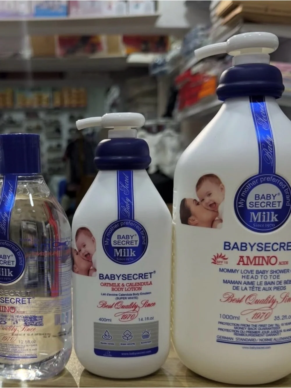 Baby secret lotion , shower gel and oil 3 in 1 set